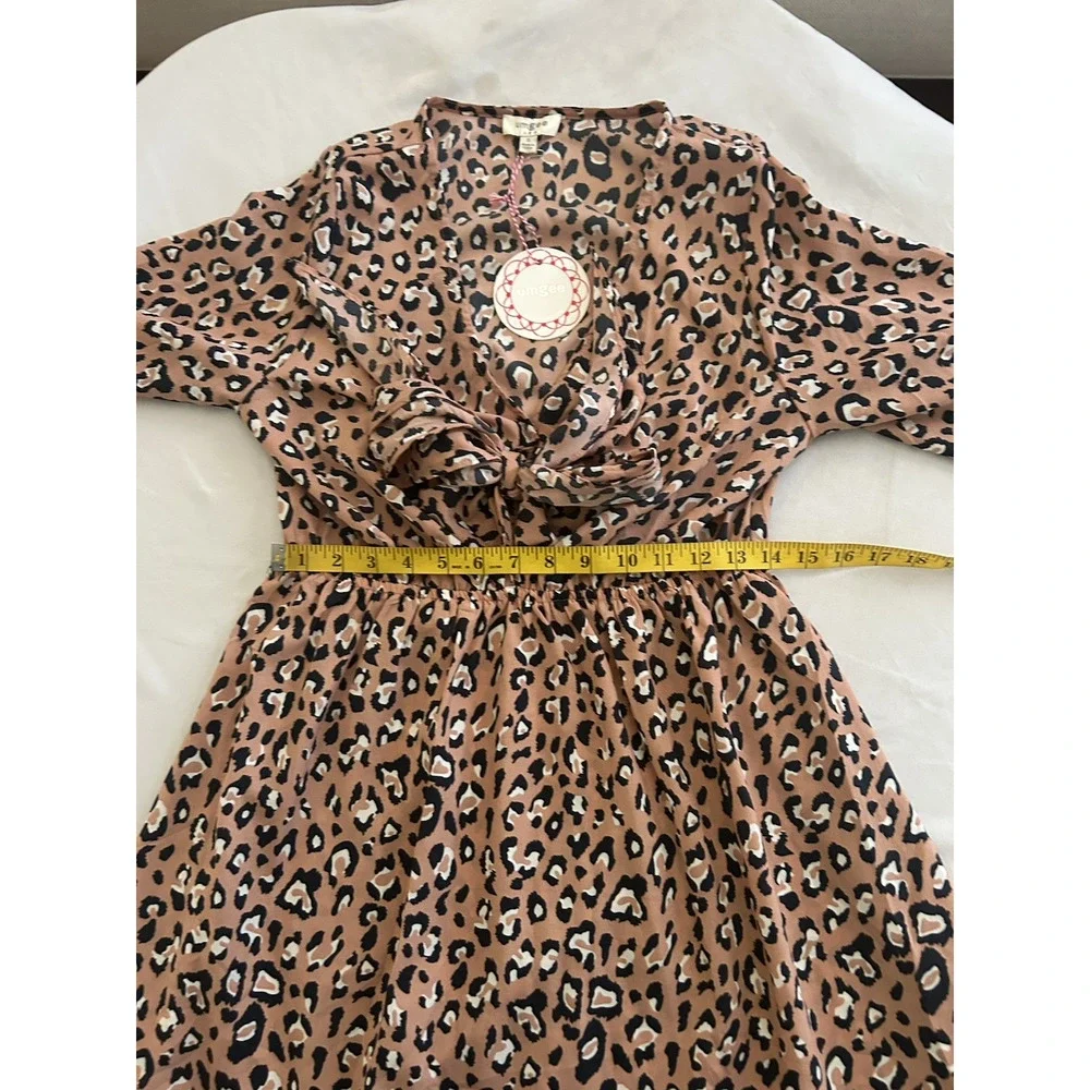 Umgee Animal Print Tie Front Hi Low Midi Dress Womens Size Small Brown NWT